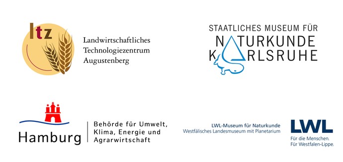 Bildcollage aus 4 Logos mit Text: Landwirtschaftlich Technologiezentrum, Staatliches Museum für Naturkunde, Behörde für Umwelt & Klima, LWL...