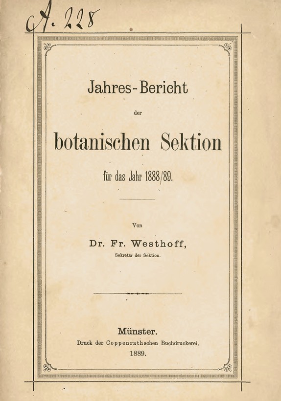 Titelseite der Jahresberichte der botanischen Sektion des Westfälischen Provinzialvereins.