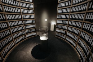 Einblick in die Gen-Ausstellung. Zwei gegenüberstehende Wandregale voll mit Aktenordnern. Einblick in die Gen-Ausstellung. Zwei gegenüberstehende Wandregale voll mit Aktenordnern.
