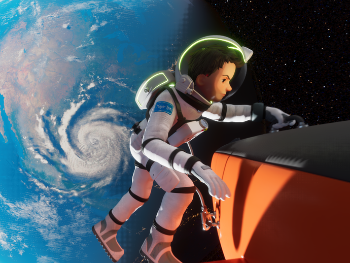 Ein Astronaut an einem Raumschiff. (vergrößerte Bildansicht wird geöffnet)